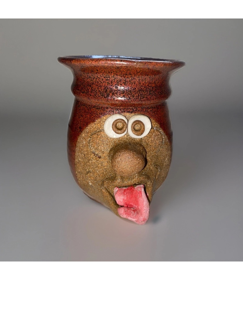 Vintage 3D  Ugly Face Tongue Out Coffee Mug  Art Pottery Stoneware